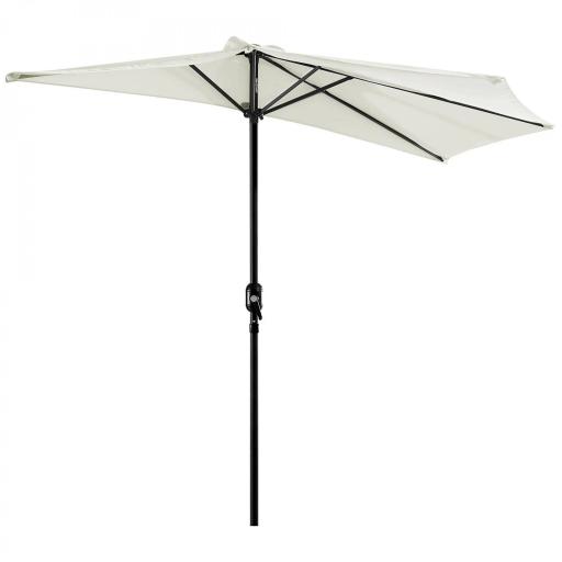 Sombrilla 269x138x236 cm Parasol de Jardín con Manivela y Forma Semicircular Tela Poliéster 180 g/m² para Exterior Terraza Patio Piscina Crema [8]