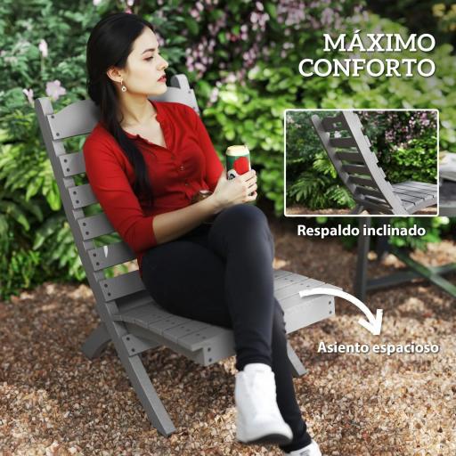 Silla de Jardín de Madera con Listones Respaldo Inclinado y Protección Multicapa para Exterior 76x48x78 cm Gris [3]
