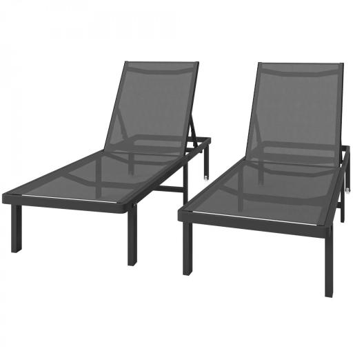 Conjunto de 2 Tumbonas Reclinables con Ruedas Respaldo Ajustable 4 Niveles Estructura de Aluminio Tela Textilene Gris [11]