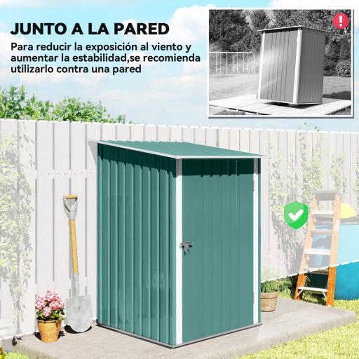 Caseta de Jardín Metálica 0,92 m² 100x103x160 cm con 1 Puerta y Cerradura para Almacenamiento de Herramientas Verde [2]