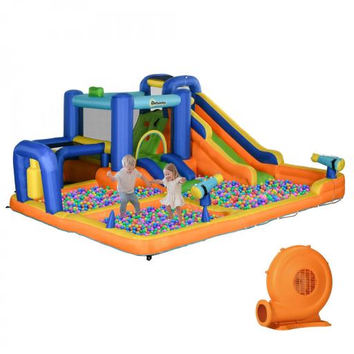 Castillo Hinchable Infantil con Tobogán Piscina Muro de Escalada Inflador y Bolsa de Transporte 430x420x200cm Multicolor [8]