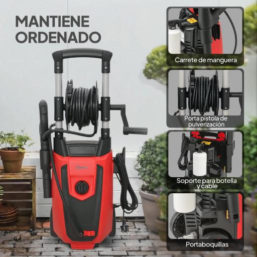 Hidrolimpiadora de Alta Presión 1800W con Accesorios Ángulo Ajustable y Parada Automática 30x27,5x76 cm Rojo y Negro [3]