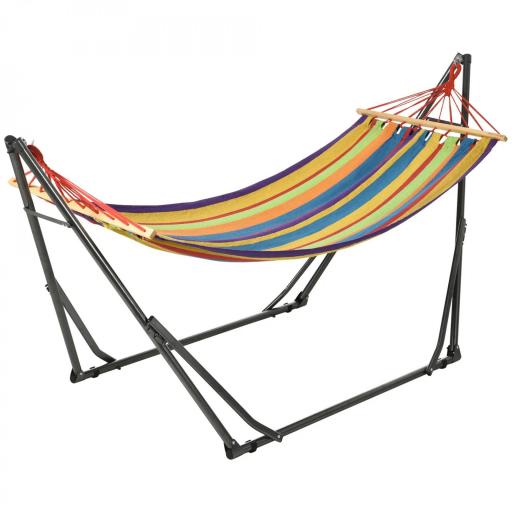 Hamaca con Soporte Plegable 2 en 1 Tendedero con Barra Estructura de Acero para Jardín 270x100x94 cm Multicolor [10]