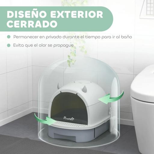 Arenero Cerrado para Gatos con Bandeja Extraíble Filtro de Carbono Pala y Asa Superior 40,5x52x39 cm Blanco y Gris [4]