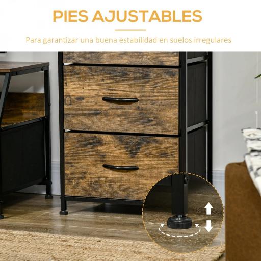 Cajonera con 3 Cajones de Tela Plegable y Estante Abierto Sifonier para Salón Oficina 44x29x92 cm Marrón Rústico [3]