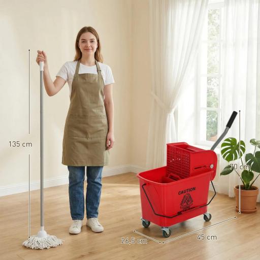 Cubo de Fregar con Escurridor Panel Separador y Ruedas Capacidad 20L para Limpieza Doméstica 45x26,5x70 cm Rojo [1]