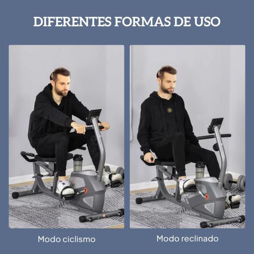 Bicicleta Estática Reclinada Resistencia Magnética de 8 Niveles Pantalla LCD con Pulsómetro Volante de Inercia de 3 kg Portabotellas Asiento Ajustable 121,5-para Casa 136x62,5x98 cm Gris [4]