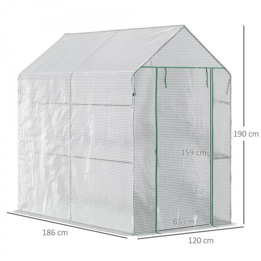 Invernadero de Jardín Vivero Casero con 4 Estantes Puerta Enrollable Cubierta de PE 140g/m² y Marco de Acero para Cultivos Plantas Macetas Flores 120x186x190 cm Blanco [1]