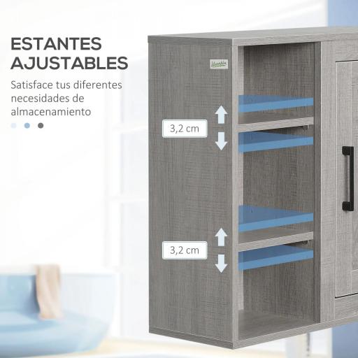 Armario de Baño de Pared con 3 Estantes Abiertos y 1 Puerta Mueble Auxiliar Suspendido Moderno 48x20x50 cm Gris [1]