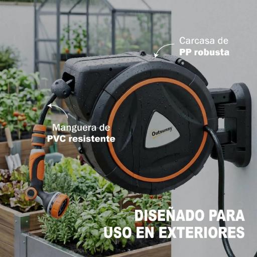Carrete de Manguera Retráctil 23+2 m con 12 Modos de Rociado Bloqueo Automático Retracción Controlada Soporte Naranja [2]