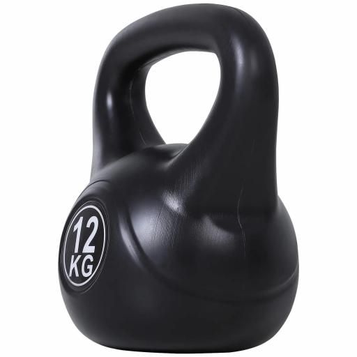 Pesa Rusa de 12 kg Kettlebell Relleno de Arena con Mango Ancho Antideslizante para Entrenamiento 27x21x31 cm Negro [8]