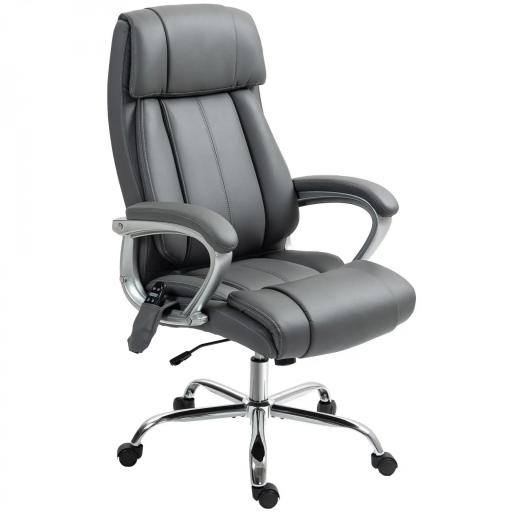Silla de Oficina con Masaje Calor Lumbar Altura Ajustable e Inclinación Tapizada en Cuero Sintético 66x72x113-121cm Gris [9]