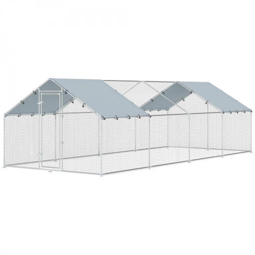 Gallinero para Exterior Grande de Acero Galvanizado 6,8x3x1,9 m 20,4 m² con Cubierta Tela Oxford y Cerradura Plata [8]