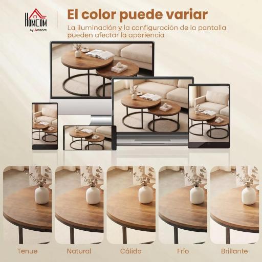 Set de 2 Mesas de Centro Redondas Mesas Nido Industriales con Estructura Metálica para Salón o Dormitorio Marrón [2]