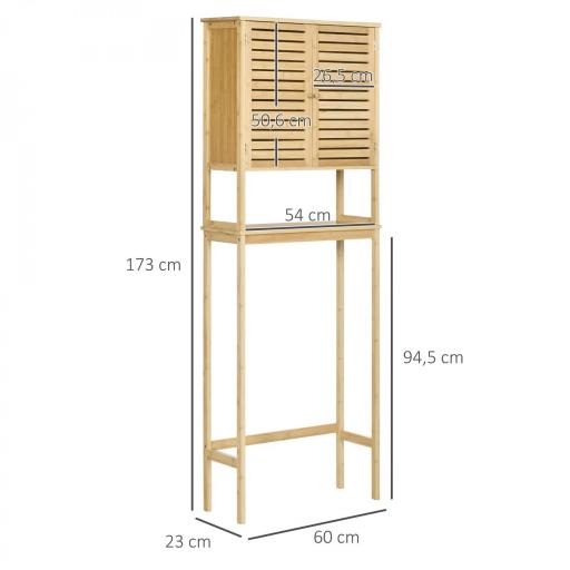 Mueble de Bambú sobre Inodoro Armario Alto para Lavadora con 2 Puertas 1 Balda Interior y 1 Estante de Almacenaje para Baño 60x23x173 cm Natural [1]