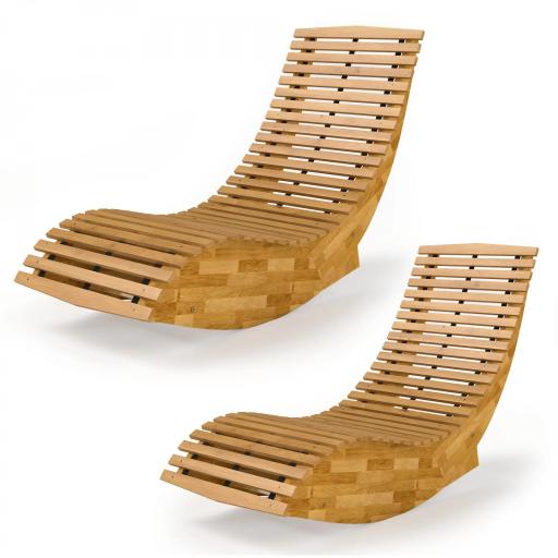 Conjunto de 2 Sillas Mecedoras de Jardín de Madera Ergonómica Plegable con Diseño Listonado 60x156x77 cm Natural [9]