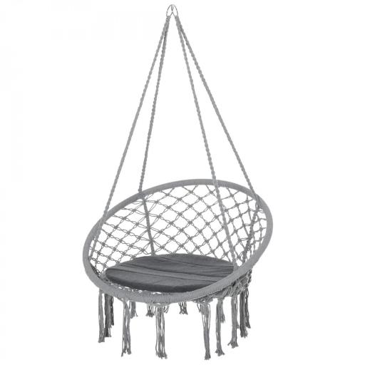 Silla Colgante Redondo de Ø60 cm Silla Hamaca Columpio con Cojín y Cuerda de Algodón para Interior y Exterior Carga 120 kg 80x80x42 cm Gris [9]