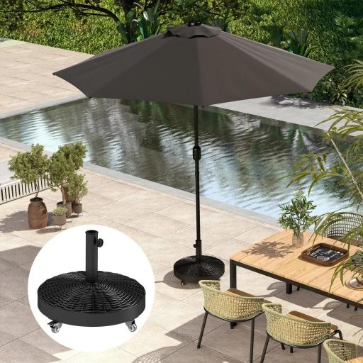 Base para Sombrilla Pesada de 25 kg con Ruedas para Sombrillas de hasta Ø3 m y Postes de 32-48 mm Ø52x42 cm Negro [7]
