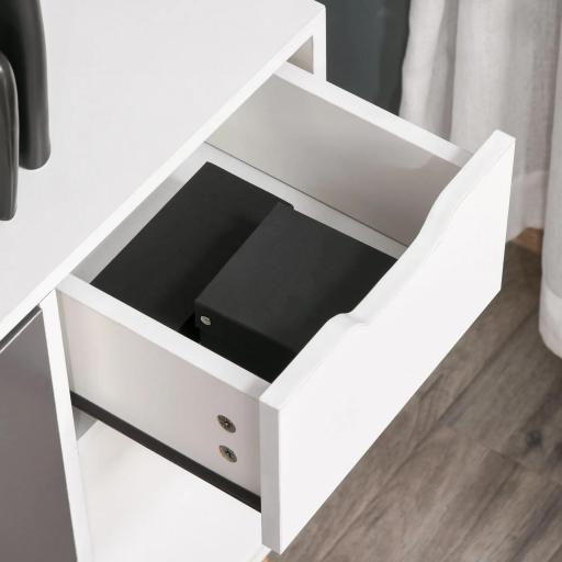 Aparador para Salón con 3 Puertas y Cajón Mueble Auxiliar para Salón Cocina Dormitorio 90x30x72 cm Blanco y Gris [7]