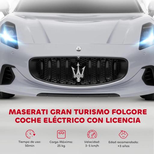 Coche Eléctrico Infantil Maserati Gran Turismo Folgore con Batería 12V Mando a Distancia Faros Bocina Música MP3 Gris [5]