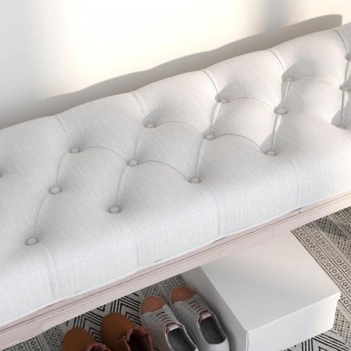 Banco para Pie de Cama con Pies de Madera y Asiento Acolchado Carga 120 kg para Entrada Pasillo 110x37x49 cm Crema [7]