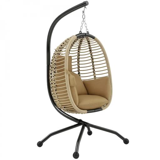 Silla Colgante con Soporte Cesta Plegable Cojín y Reposacabezas para Interior y Exterior Carga 120 kg Beige [8]