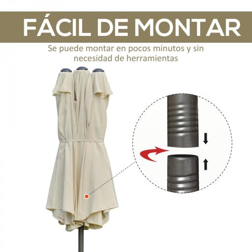 Sombrilla Doble para Jardín 455x265x238 cm Parasol Grande con Manivela Manual Resistente al Agua Protección Solar Crema [3]