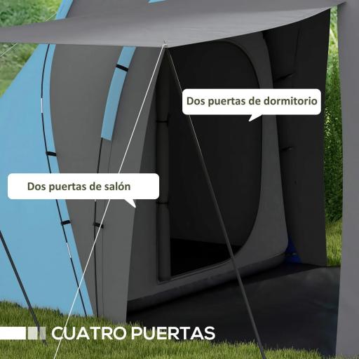 Tienda de Campaña para de 4-6 Personas con 2 Dormitorios Tienda de Camping Impermeable 3000mm 555x225x190 cm Gris y Azul [5]