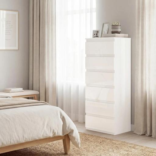 Cómoda de Dormitorio con 6 Cajones Estrecha Sinfonier Ahorro Espacio 40x35x109 cm Blanco Brillo [9]