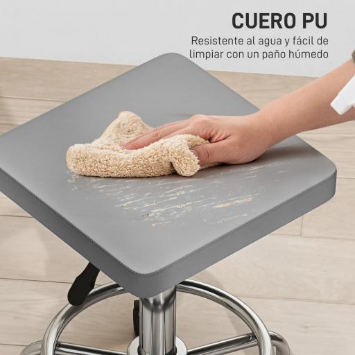Taburete Giratorio Ajustable Con Asiento Acolchado Reposapiés y Ruedas para Salones y Talleres 34x34x50-66 cm Gris [4]