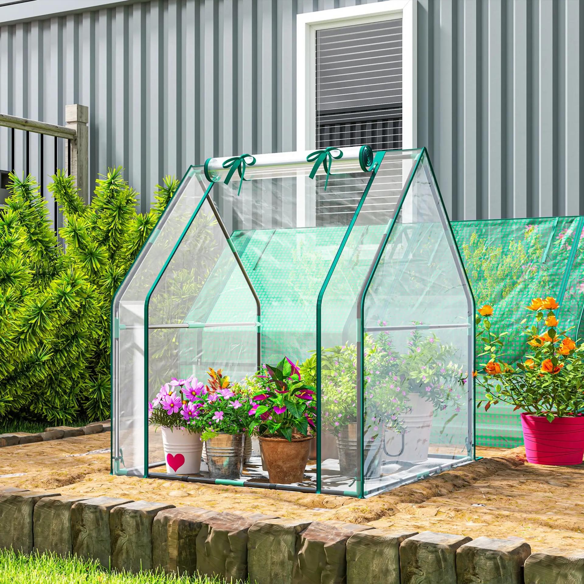 Invernadero de Exterior con Puerta con Cremallera Base Impermeable y Marco de Acero 90x90x105 cm Transparente