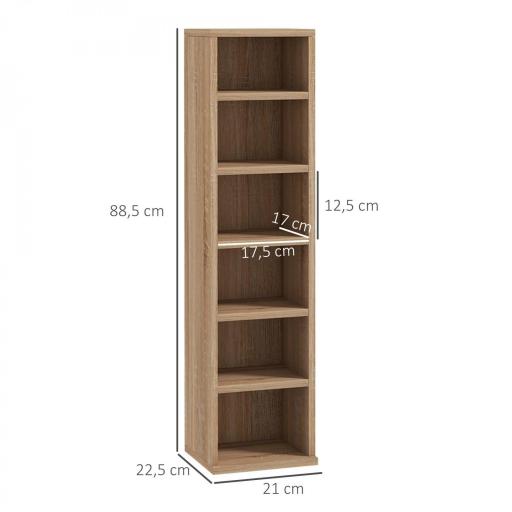  2 Estanterías para CD o DVD con 12 Compartimentos para 204 CDs y Estante Ajustable 21x22,5x88,5 cm Roble [1]
