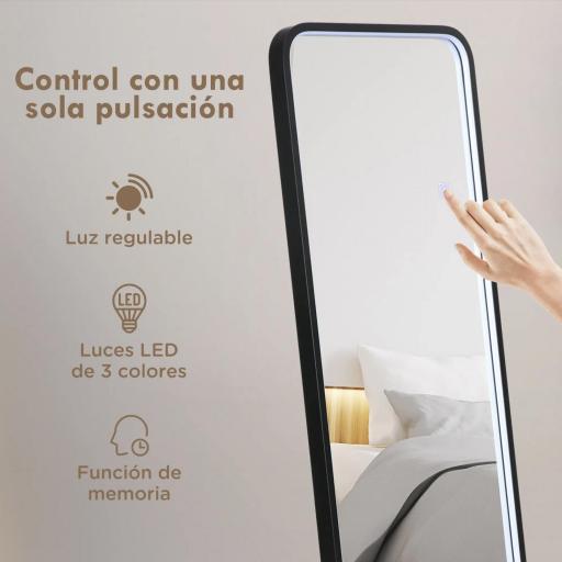Espejo de Cuerpo Entero con Luces LED Espejo de Pie 151,5x50 cm Independiente o Pared con Luz Ajustable de 3 Colores [5]