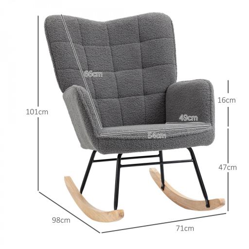 Silla Mecedora de Borreguito Sillón Balancín 40° con Patas de Madera de Haya Carga 120 kg 71x98x101 cm Gris Oscuro [1]