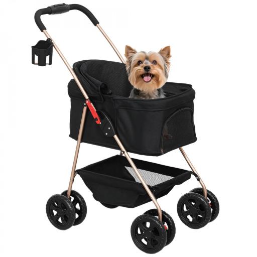 Carrito para Perros Plegable 3 en 1 con Cesta de Almacenaje Ventana de Malla y Sistema de Seguridad 76x50x102 cm Negro [8]
