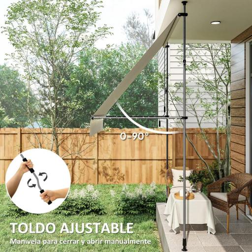 Toldo Manual Retráctil 200x120x210-310 cm para Balcón y Terraza con Altura Ajustable con Manivela Crema [6]