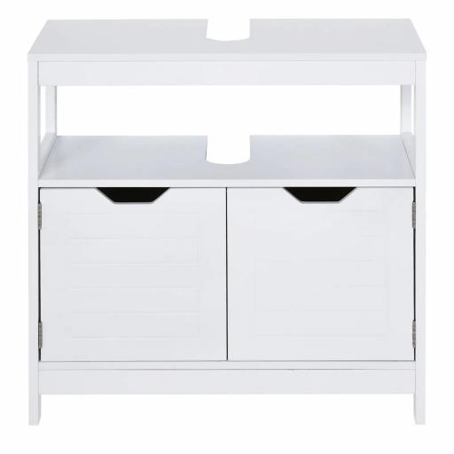 Armario para Debajo de Lavabo Gabinete de Baño con Estante 2 Puerta de Almacenamiento Dispositivo Antivuelco Resistente a la Humedad 60x30x60 cm Blanco [8]