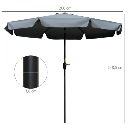 Parasol de Jardín de Aluminio Ø266x250 cm con Ángulo Ajustable Protección UV50+ Techo de Ventilación y Manivela Gris [1]