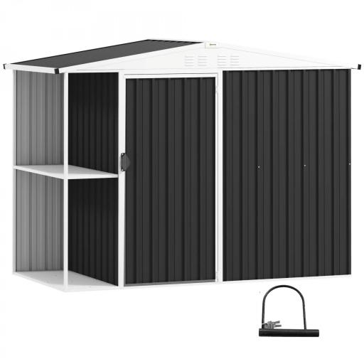 Cobertizo de Jardín con 2 Estantes Puerta con Cerradura y Estructura Resistente en Acero Galvanizado 245x117x161/180 cm [7]