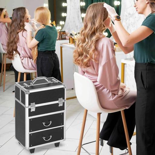 Maleta de Maquillaje Profesional Estuche para Cosmética con 6 Cajones Extensibles y Cierre Llave 36x23x58cm Negro [3]