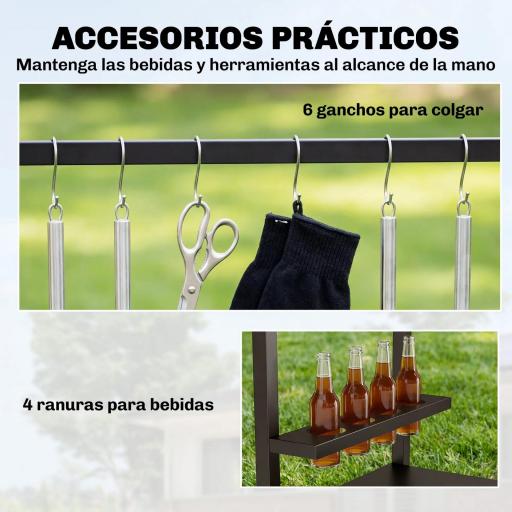 Carrito de Barbacoa de 2 Niveles Mesa Auxiliar para Barbacoa Móvil con Ruedas Portabebidas Ganchos Asa Negro y Marrón [5]