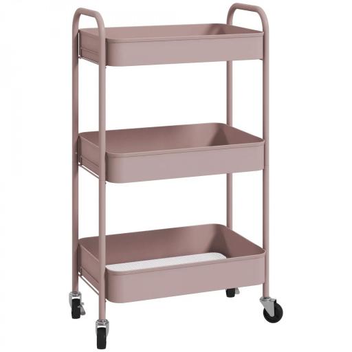 Carrito de Almacenamiento con 3 Cestas y Marco de Acero para Salón Dormitorio Oficina Cocina 45x30,6x79 cm Rosa [8]