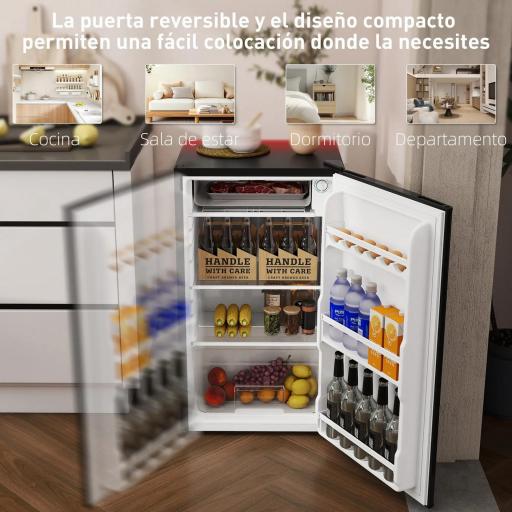 Nevera Pequeña con Congelador 91L Silenciosa Puerta Reversible Temperatura Regulable y Estantes Ajustables Negro [7]