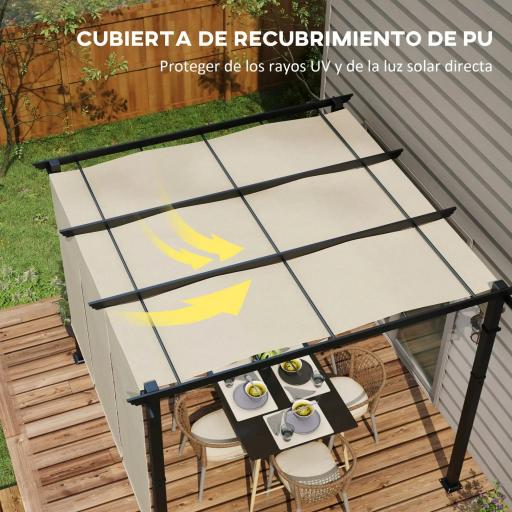 Cenador para Exterior 3x3 m con Techo Deslizante Marco de Acero Impermeable y Anti-UV para Terraza Patio Beige [5]
