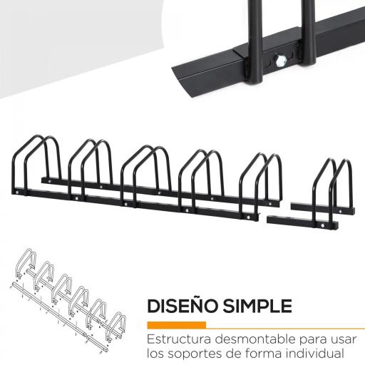 Aparcamiento para 6 Bicicletas Soporte de Acero para Aparcar Bicicletas en el Suelo o Pared 179x33x27 cm Negro [3]