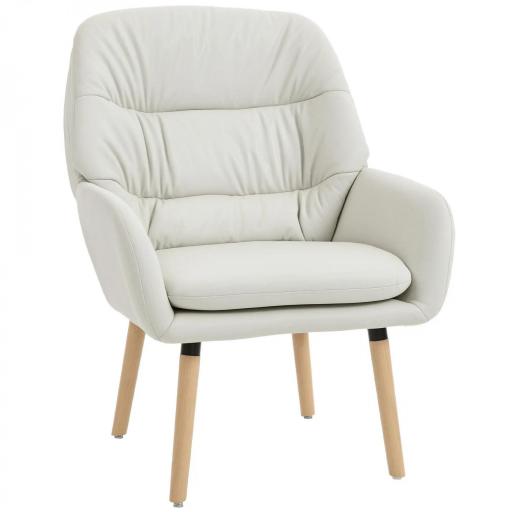 Sillón de Salón Moderno Acolchado de Doble Capa Tapizado en Cuero Sintético Patas de Madera 68x74x89 cm Crema [9]