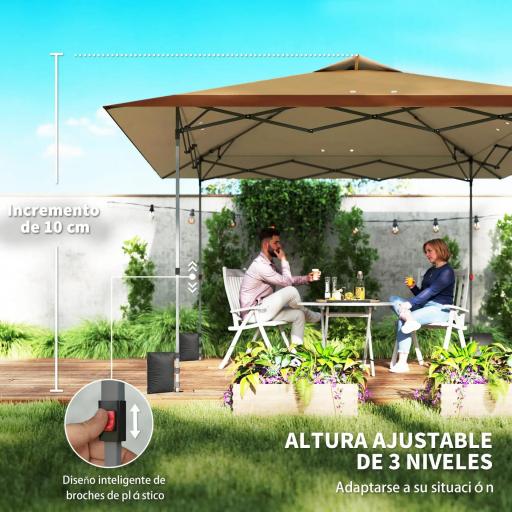 Carpa Plegable Pop-up 4x4 m con Bloqueo Central UPF50+ Altura Ajustable Bolsas de Arena y Bolsa con Ruedas Beige y Café [2]