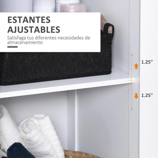 Armario Alto de Baño de 5 Niveles Columna Auxiliar de Baño con 3 Estantes 1 Puerta y Balda Ajustable 40x38x160 cm Blanco  [4]