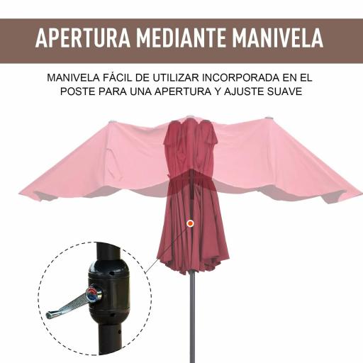 Sombrilla Doble para Jardín 455x265x238 cm Parasol Grande con Manivela Manual Protección Solar Color Rojo Vino [4]