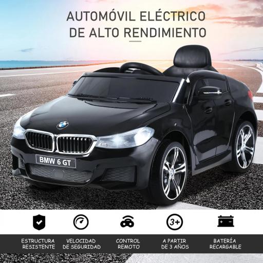 Coche Eléctrico BMW 6GT para Niños +3 Años Automóvil Infantil de Batería 6V con Control Remoto Luces y Sonidos MP3 USB Carga 30 kg 106x64x51 cm Negro [2]